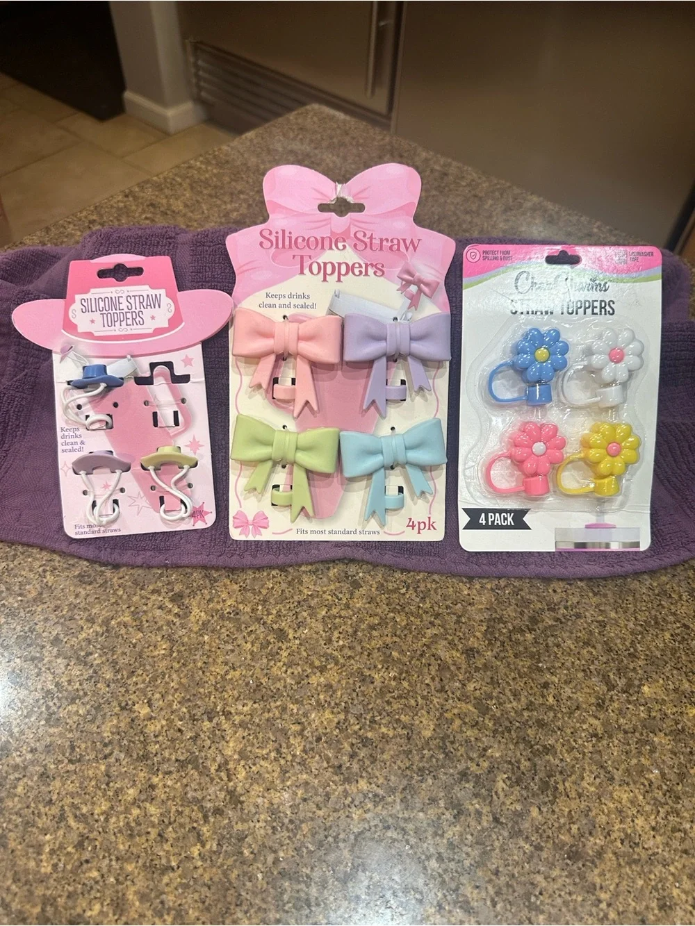 Silicone Bow, Flower Straw Toppers, and Cowboy hats. 11 total. All brand new